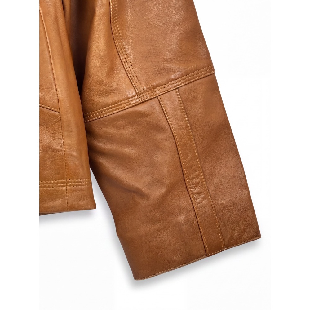 Quince Womens Leather Jacket Cognac Brown Stand Collar Full Zip Size XL - Picture 4 of 7
